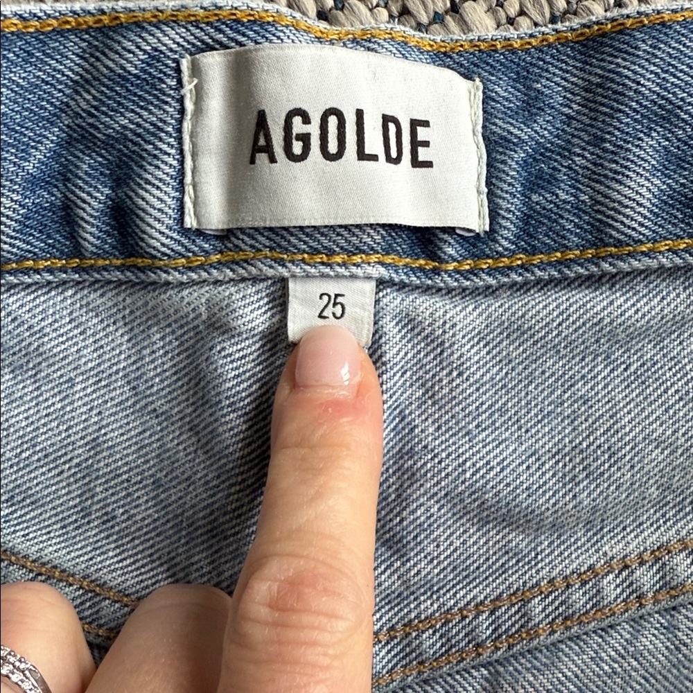 Agolde Light Blue Distressed Jean Shorts - Picture 2 of 4